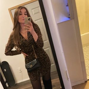 Zara Chiffon Leopard Cheetah Print Bodycon Dress Brown